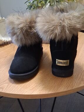 Black Winter Fur-Trim Short Boots by